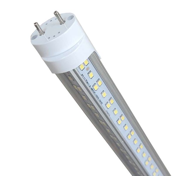 T8 T10 T12 Tube lumineux LED 4 pieds, 6500K 7200Lm 72W, alimentation double extrémité, blanc super brillant, G13, lentille transparente transparente, base G13 à deux broches sans interférence RF FM crestech888