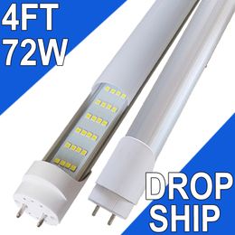 Luces de tubo LED T8 T10 T12, alimentación de doble extremo, quitar balastro, bombillas tipo B, 4 pies, G13,72W, luz diurna fría de 6000K, 7200LM, tubos fluorescentes de repuesto LED, cubierta lechosa usastock