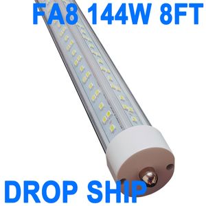 Luces de tubo LED T8 T10 T12, alimentación de doble extremo, quitar balasto, bombillas tipo B, 8FT FA8, 144W 6500K tubos fluorescentes de repuesto LED súper brillantes, gabinete de cubierta transparente crestech