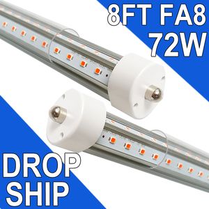 T8 T10 T12 LED-buisverlichting, dual-end aangedreven, ballast verwijderen, type B-lampen, 8FT FA8, 72W 6500K superheldere LED-vervanging voor TL-buizen, doorzichtige afdekking usastock