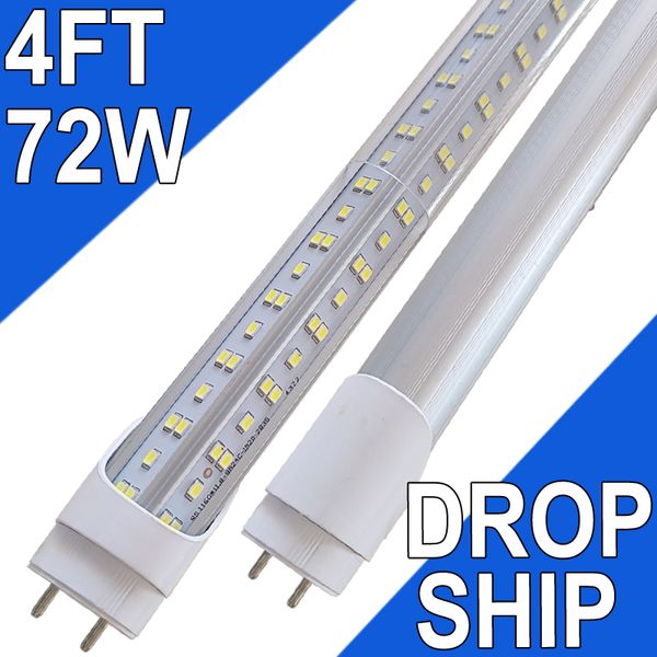 Tubes lumineux LED T8 T10 T12, alimentation double extrémité, retirer le ballast, ampoules de type B, 4 pieds, G13,72W, lumière du jour froide 6000K, 7200LM, tubes fluorescents de remplacement LED, couvercle transparent usastock