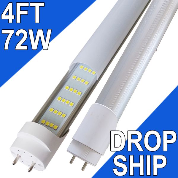 Tubes lumineux LED T8 T10 T12, alimentation double extrémité, retirer le ballast, ampoules de type B, 4 pieds, G13,72W, lumière du jour froide 6000K, 7200LM, tubes fluorescents de remplacement LED, couvercle laiteux usastock