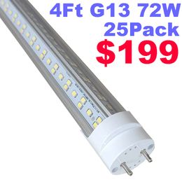 Ampoules LED T8 T12 1,2 m, 72 W 7200 lm de remplacement du tube fluorescent de 1,2 m, 4 rangées 384 LED, dérivation du ballast, alimentation double, clair, garage, entrepôt, magasin