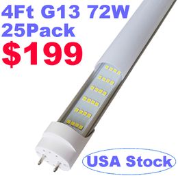 Ampoules LED T8 T12 de 1,2 m, 72 W 7200 lm de remplacement du tube fluorescent de 1,2 m, dérivation de ballast à 4 rangées, alimentation à double extrémité givrée laiteuse, garage, entrepôt, magasin crestech168