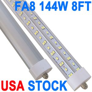 Tubo de luz LED T8 en forma de V de 8 pies, 144 W, base FA8 de un solo pin de 270 grados, 18000 lm, lado doble de 8 pies (reemplazo de bombillas fluorescentes LED de 300 W), potencia de doble extremo crestech