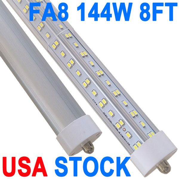 Tube LED T8 en forme de V de 2,4 m, 144 W, 270 degrés, base FA8 à broche unique, 18 000 lm, double face de 2,4 m (remplacement des ampoules fluorescentes LED 300 W), alimentation crestech à double extrémité