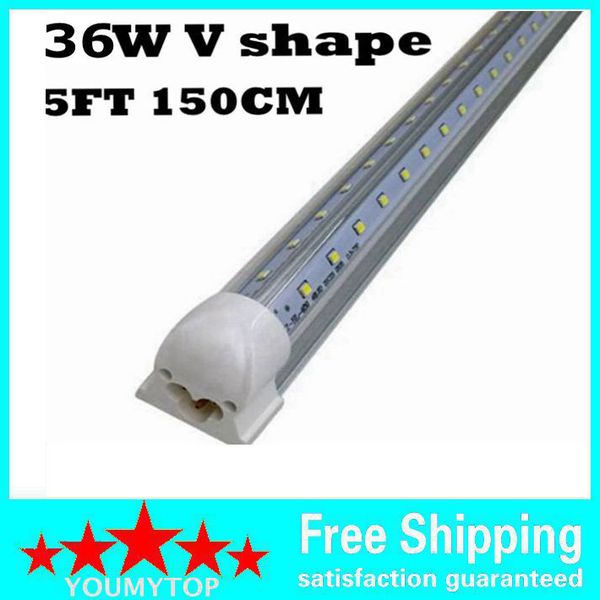 Tubo de luz LED integrado en forma de V T8 5FT 36W Puerta del refrigerador Luces fluorescentes Iluminación de lámpara de doble resplandor 1.5m