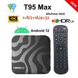 T95 MAX 6K TV Box Android 12 Allwinner H618 4GB RAM 32GB ROM 2.4G 5G Dual Band Wifi 4K Set-top box Mediaspeler met BT PK TX3