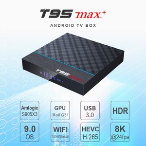 T95 MAX Plus Android 9.0 décodeur TV Amlogic S905X3 4GB 32GB 4G 64G Quad core USB3.0 double wifi 8K BT4.0 pour smart TVbox Home Media Player avec affichage LED