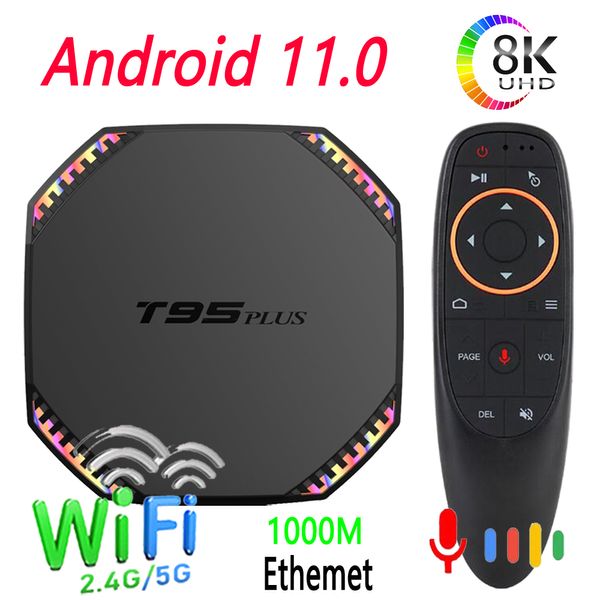 T95 Plus Android 11 8K Smart TV Box 2.4g5g Wifi Asistente de voz 4g 8g 32g 64g 128g Mini reproductor multimedia con control remoto G10S