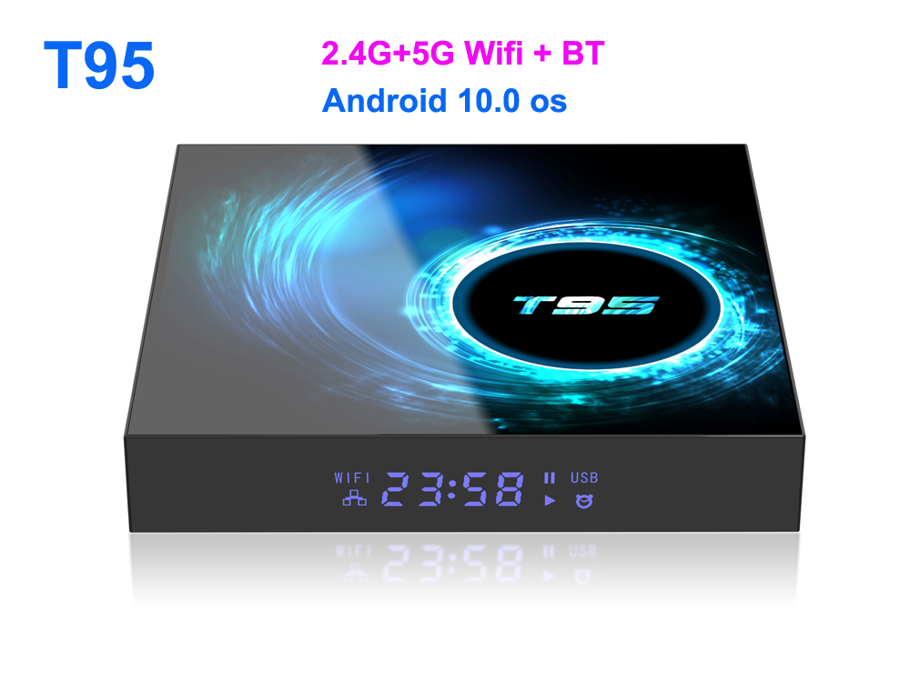 T95 Smart TV Caixa Android 10.0 4G 128GB 64GB 6K YouTube Media Player 2.45g WiFi TVBox Set-Top 2GB 16GB