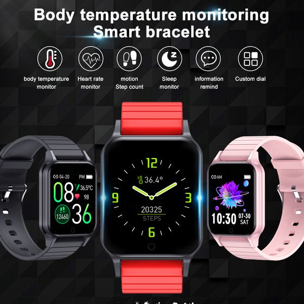 El reloj inteligente T96 mide la temperatura corporal, la frecuencia cardíaca, la presión arterial, el oxígeno en la sangre, el monitor, la pulsera inteligente, el rastreador de ejercicios, la banda, el reloj inteligente