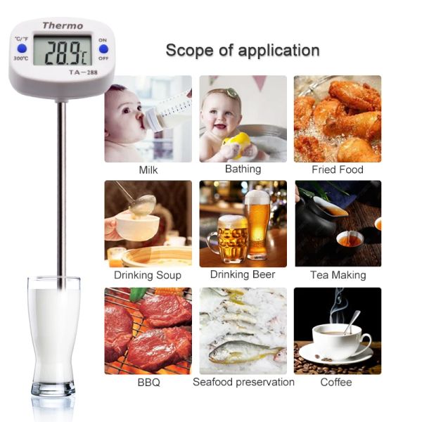 TA288 BBQ Termómetro de alimentos digitales horno leche Aceite de agua Grilla de cocina Temperatura de cocción Sensor de la sonda Probador de medidor de medidor Monitor