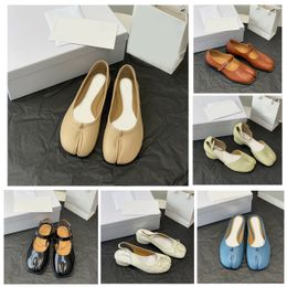 Tabi Ballerina Schoen Dikke Hak Dames Sandaal Slippers Half Vrijetijdsschoenen Designer Ballef Platte Lederen Enkelhak Instapper Laars Lamsvacht Kalf Luxe Dansschoenen 35-40