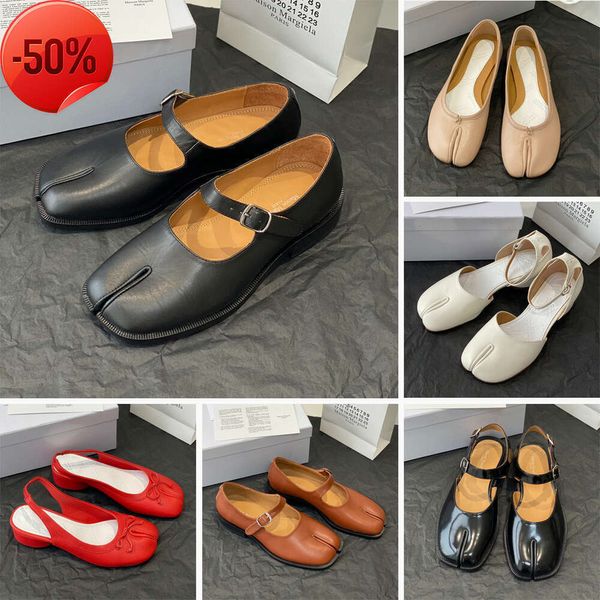 Tabi Ballerine Chaussure Femmes Luxe Designer Sandale Moitié Chaussures Décontractées Ballef Talon Plat En Cuir Sans Lacet Botte En Peau D'agneau Veau Danse Taille4