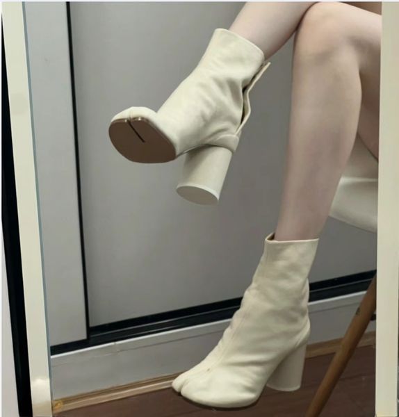Tabi Boots Diseñador Zapatos Tacón grueso Botas de tobillo de tobillo NEUTRO BOTAS DE TIE DIVEL