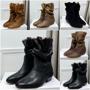 Tabi Western Cowboy Boots Designer Femmes Styles d'automne et d'hiver Cuir de veau haute suède mercerisé Mode de luxe Bottes à pointes en cuir Taille 35-40