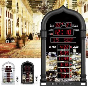 Horloges de table 12V Azan Calendrier de la mosquée Musulman Prière Horloge murale Alarme Islamique Ramadan Décor à la maison avec télécommande