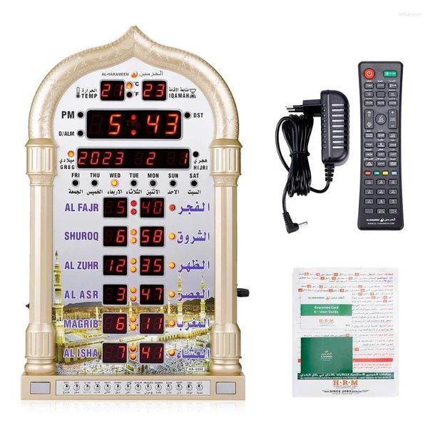 Table Corloges 12V Azan Mosquée Calendrier Muslim Maslim Murau d'alarme Clock Islamic Ramadan Home Decor avec télécommande