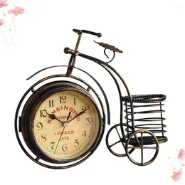 Relojes de mesa 1pc forma de bicicleta reloj retro creative hierro adorno de escritorio de escritorio para tienda de casas la decoración sin batería (bronce)