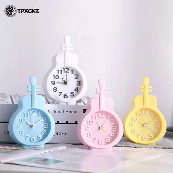 Relojes de mesa 1 unid Color Caramelo Reloj Despertador Creativo Niños Estudiante Mesita de Noche Pequeño Violín de Dibujos Animados Tipo de Bicicleta Electrónica