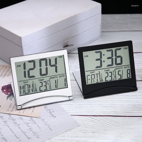 Relojes de mesa, 1 unidad, reloj despertador Digital LCD plegable electrónico, higrómetro de temperatura de escritorio, estación meteorológica, Mini escritorio de viaje