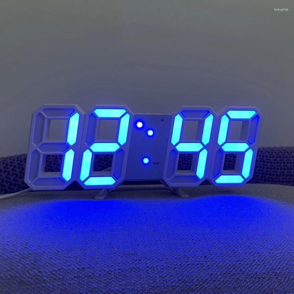 Relojes de mesa 3D LED Alarma digital Reloj colgante de pared nórdico Calendario USB Electrónico