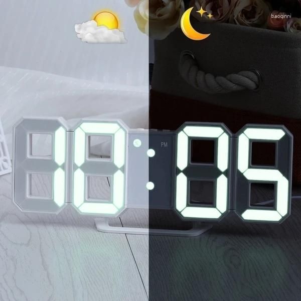 Relojes de mesa 3D LED Alarma digital Reloj colgante de pared Snooze Calendario Reloj electrónico
