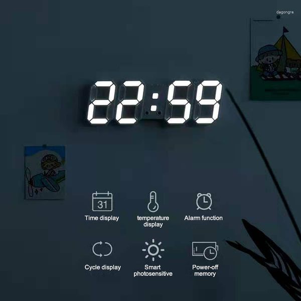 Horloges de table 3D LED Digital Nordic Wall Alarm Hanging Watch Calendar Electronic Snooze