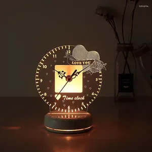 Horloges de table 3D Night Light LED Lampe rechargeable Creative Fruit Réveil Amour TimeClock Décoration de la maison