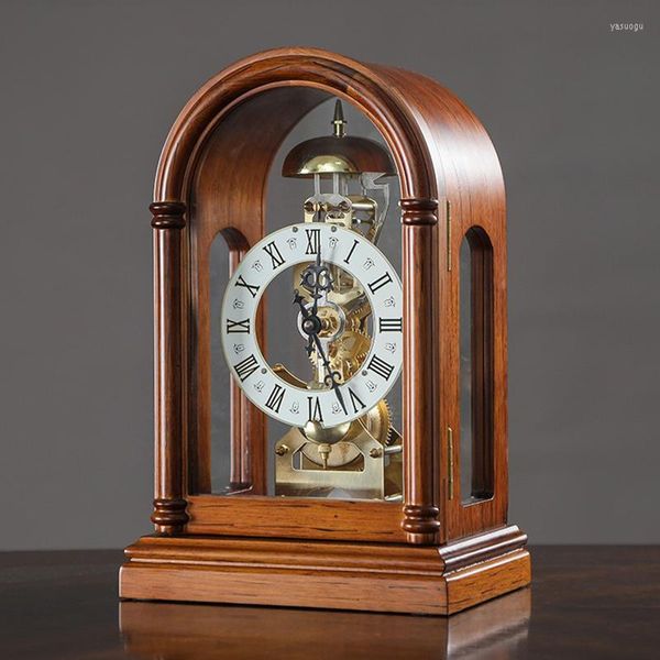 Table Corloges American Mechanical Desk Clock Retro Wood Desktop Metal Clockwork Antique Pendule Living Room Decoration