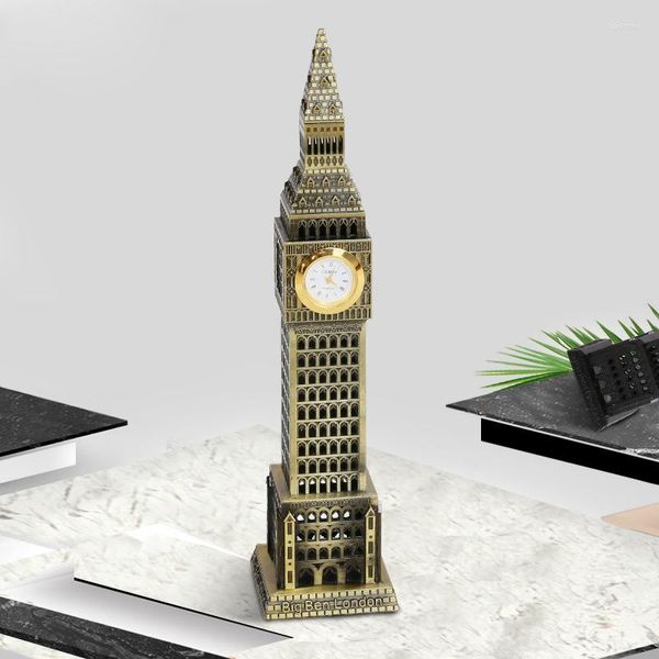 Relojes de mesa Estatua antigua del Big Ben decoración del hogar Reloj de escritorio de Londres modelo estatuilla de Metal decoración de arquitectura de referencia mundial