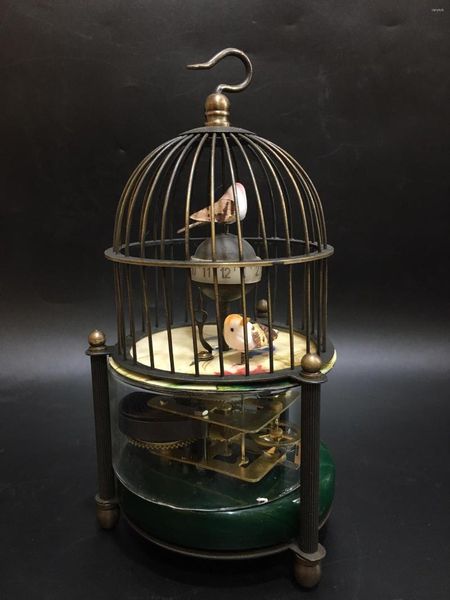 Horloges de table artisanat Antique Cage à oiseaux modèle horloge mécanique chinois ancienne Cage à oiseaux en cuivre pour la décoration de bureau maison