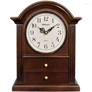 Horloges de table Arch-Top Mantel Clock Conteneur de style antique avec 2 tiroirs en bois dur Classy Home Decor Décoration européenne