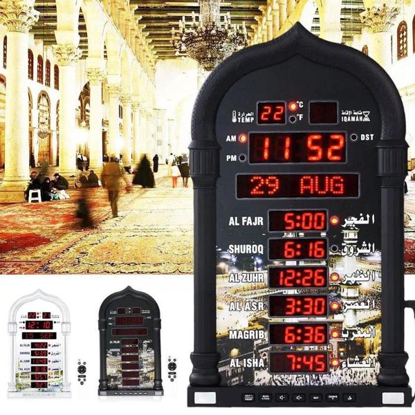 Horloges de table Azan Priez pour l'horloge islamique LED Prière avec télécommande Mur Ramadan Eid Cadeau Mosquée Numérique EU / T5S6