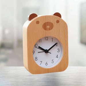 Horloges de table Horloge en hêtre Modèle d'ours Alarme muette Mécanique créative pour étudiant travailleur sans batterie