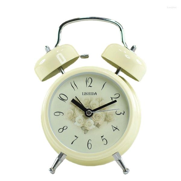 Relojes de mesa, campana, reloj despertador, soporte de Metal sólido, luz nocturna, escritorio, tipo dormitorio, estudio, habitación de los niños, decoración del hogar