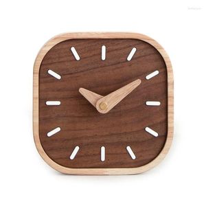Relojes de mesa Reloj de escritorio minimalista de nogal negro Mesita de noche Mudo Mini Pequeño Creativo Decorativo