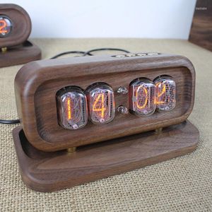 Horloges de table bois de noyer noir IN-12 horloge à Tube lumineux rétro-éclairage LED coloré IN12 Nixie USB électronique bricolage bureau numérique