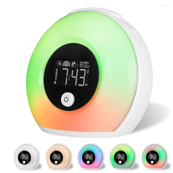 Relojes de mesa Música compatible con Bluetooth con luz para dormir Despertador para estudiantes Despertador con vibración Despertador Atmósfera colorida Noche