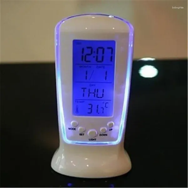 Relojes de mesa Calendario Temperatura despertador digital con luz múltiple de luz trasera