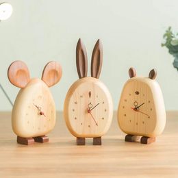 Horloges de table Horloge de bureau de dessin animé Horloge numérique Chronomètre Muet Bois massif Étudiant Enfants Montre de chevet Mini Cadeaux d'alarme en bois