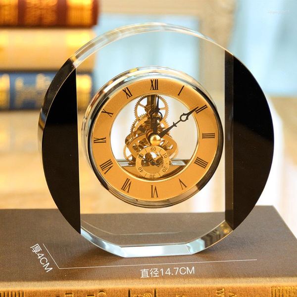 Horloges de table Classique Verre de cristal transparent Horloge décorative Golden Luxury Gear Art