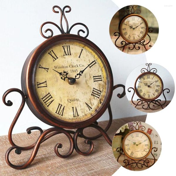 Relojes de mesa, decoración de reloj, decoraciones de estilo europeo para sala de estar, repisa de repisa, caja de hierro sin tictac, mesita de noche