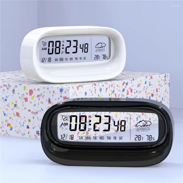 Relojes de mesa Reloj Alarma digital con tiempo Fecha Semana Temperatura Humedad Pantalla Función de cuenta atrás Escritorio electrónico