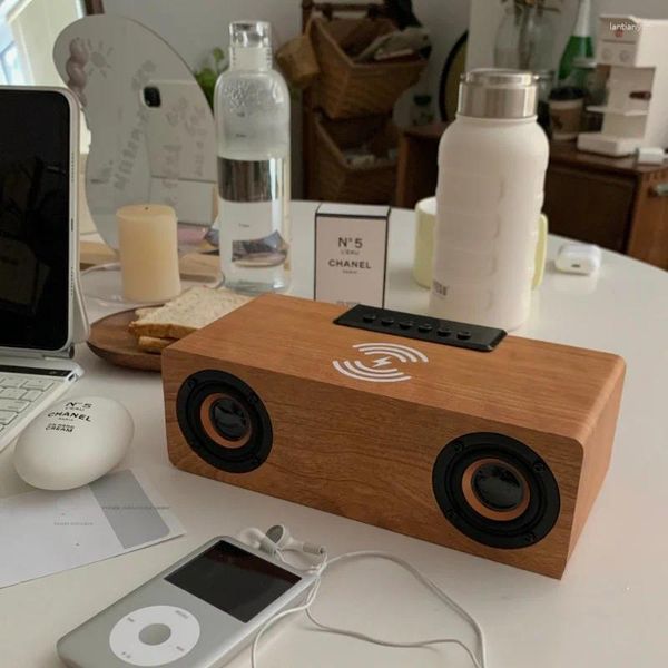 Configuration des horloges de table: haut-parleur Bluetooth en bois supérieur FM Radio K1 Téléphone mobile Téléphone mobile sans fil de cartes de recharge rapide