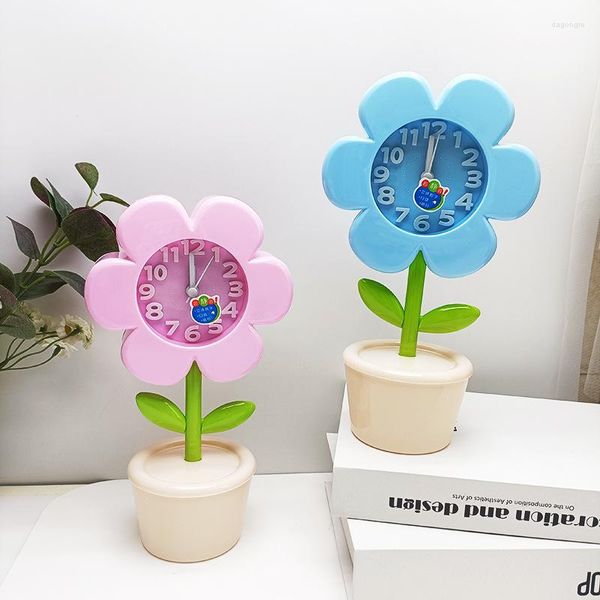 Relojes de mesa, reloj decorativo creativo con flores bonitas para estudiantes, alarma silenciosa, reloj de adorno para dormitorio Diy hecho a mano para niños