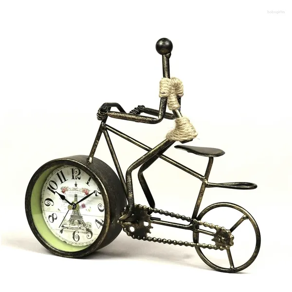 Horloges de table Creative Iron Bike Rider Figurine Horloge de bureau Modèle de vélo en métal Ornement Articles ménagers Art et artisanat Décor de bureau Accueil