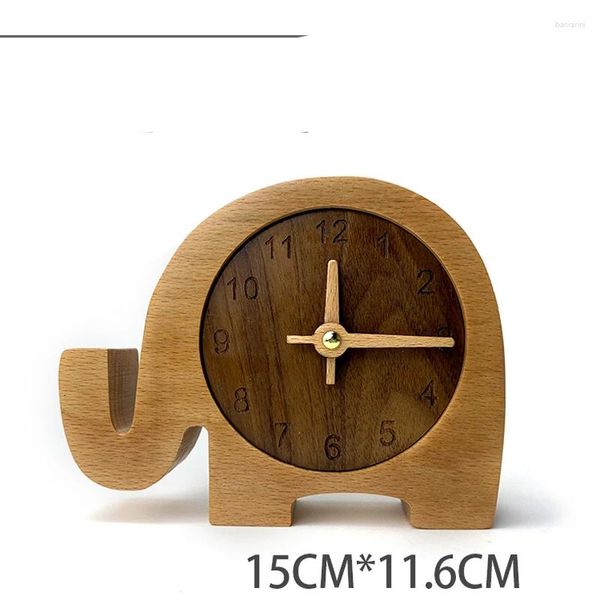 Horloges de table créative pastorale art abstrait éléphant en bois silencieux petite horloge de bureau