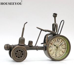 Relojes de Mesa Creativo Vintage Metal Tractor Modelo Reloj Decorativo Hierro Forjado Vehículo Miniatura Escritorio Arte y Adorno Artesanal